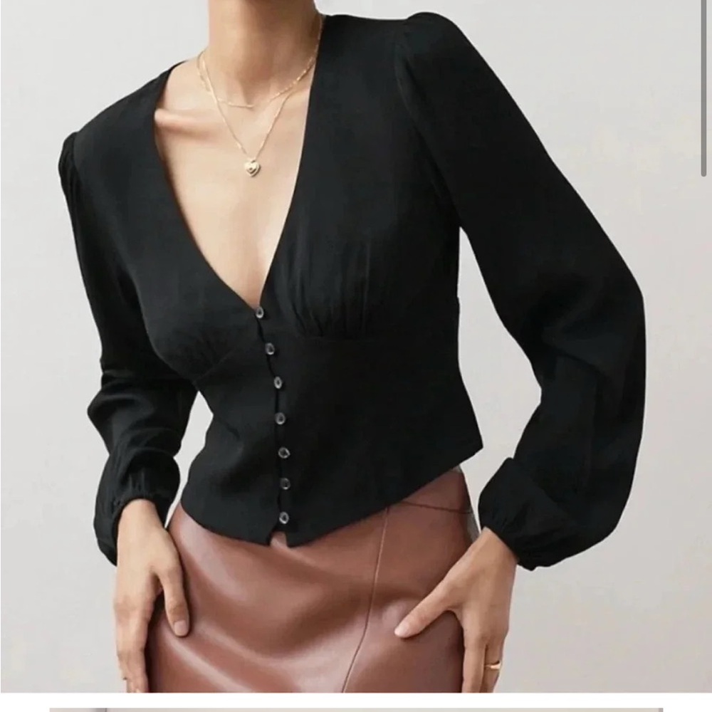 Wilfred Isola Button Up Puff Sleeve V Neck Blouse